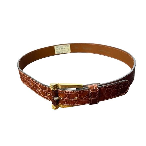 Vintage Nordstrom Italy Brown 76/30 Croc Leather Gold Adjustable Buckle Belt EUC - Picture 1 of 2